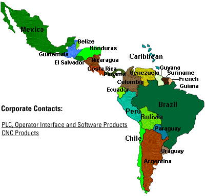 Latin America Map, Click to locate contacts for PLC, CNC, CIMPLICITY and PowerMotion